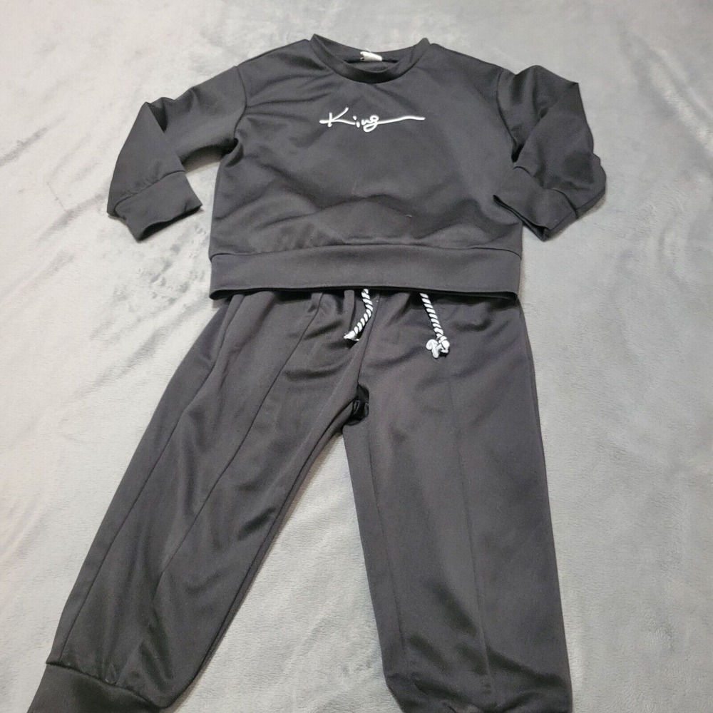 Shein Matching King Set Boy 3 Black Sweater Jogger Outfit Stretch Comfort Pullon